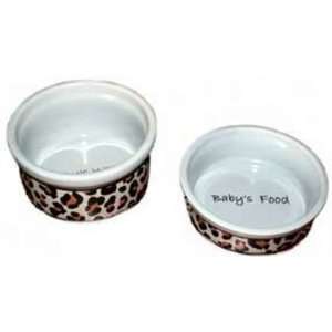  Porcelain Teacup Dog Bowl Set of 2   Baby Blue / Leopard 