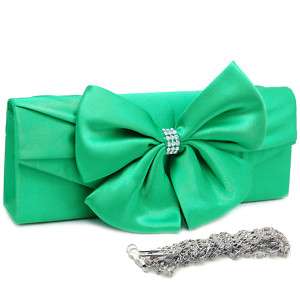 Big bow front clutch purse w/ rhinestone green  