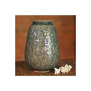  NOVICA Celadon ceramic vase, Botanical Blue