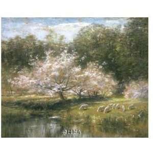  Sheep Grazing Under Apple Blossoms Poster Print