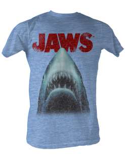 JAWS BIG SHARK PRINT HEATHER ADULT TEE SHIRT S   2XL  