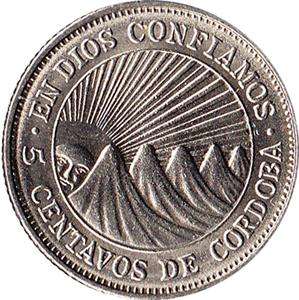 1972 Nicaragua 5 Centavos Coin KM#24.2a One Year Type  