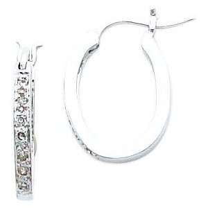    14K WG .24ct Diamond Inside Outside Oval Hoop Earrings Jewelry