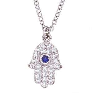   diamonds and Blue sapphire HAMSA HAND OF GOD pendant necklace: Jewelry