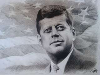John F. Kennedy Sketch Portrait Charcoal Drawing WU140  