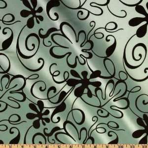 58 Wide Iridescent Flocked Taffeta Floral Brown/Sage Fabric 