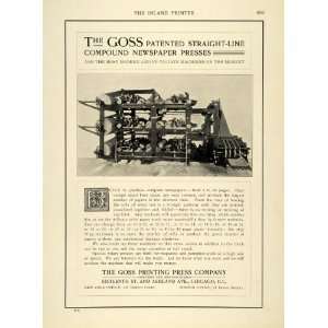  1899 Ad Goss Printing Press Co Patented Straight Line 