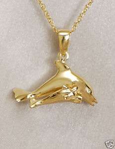 Cremation Dolphin with baby Necklace Urn gold Pendant  