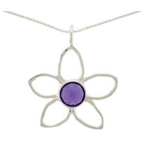 Silver Jewelry, Necklace with One 8mm Round Facet Synthetic Amethyst 
