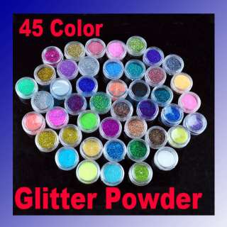 45 PCS Color Glitter Acrylic Powder Dust Nail Art Tips  