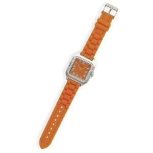  Orange Rubber Fashion Watch with Square Face Jewelry