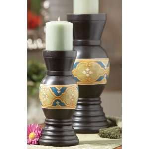   : Pack of 6 Blue & Gold Scroll Pillar Candle Holders: Home & Kitchen