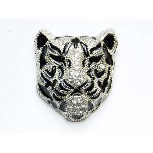   Crystal Rhinestone Grandfather Snow Tiger Cat Head Pin Brooch Jewelry