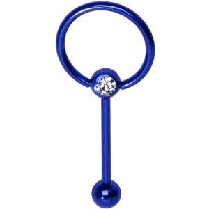    Blue Electro Titanium Door Knocker Barbell Tongue Ring Jewelry