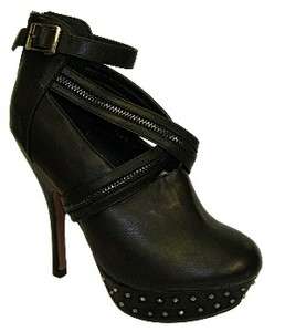  LADIES COURT SHOES PLATFORM HEELS Stiletto Black Ankle Boots ZIP stud
