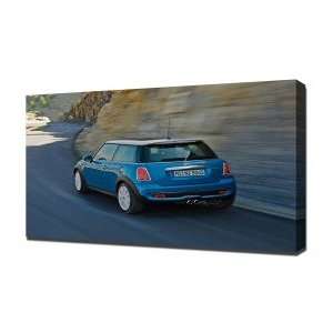 Mini Cooper blue   Canvas Art   Framed Size 16x24   Ready To Hang