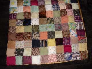 1933 Vintage Puffy LAP CRAZY QUILT   satin back Feed sack Handmade One 
