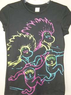 Dr. Seuss Black 1Thing 2 Thing Colorful Drawing T shirt  