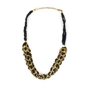 JousJous Black Suede Handmade Gold Brideshead Necklace, Matinee Length 