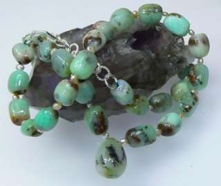 NATURAL GREEN PERUVIAN OPAL PEARL .925 SILVER NECKLACE  
