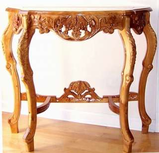 Cherry / Oak Carved Wood Marble Top Hall Console Table  