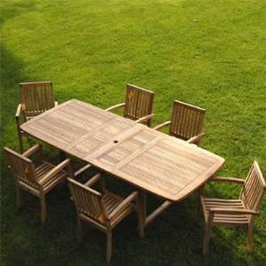   Double Extension Table & 6 Patara Arm Chairs & Cushions: Patio, Lawn