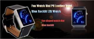 1pcs fan black blue backlit led watch digital unisex watch pu leather