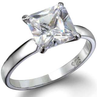 Solid Sterling Silver Classic Princess Cut Solitaire Engagment Ring 5 