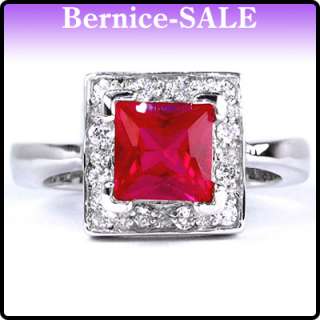   silver stone color red ruby simulated stone cut princess stone