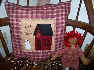 Snowman Saltbox House Pillow Prim Stitchery Home Decor Primitive 