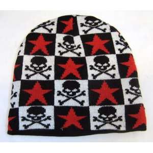  Fashion Skulls and Red Stars Beanie   Teens Toys & Games