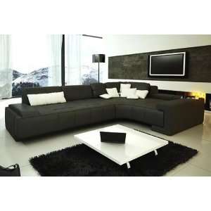  Modern Black Compact Bonded Leather Sectional Sofa