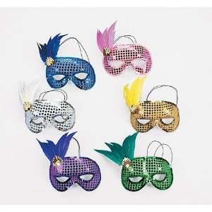    Feathered Sequined Mardi Gras Masks (1 dz)