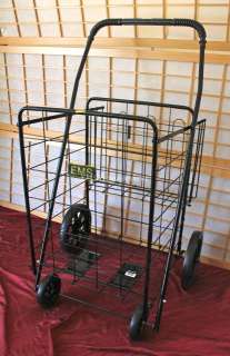 Black Jumbo Folding Shopping Cart Double Basket Durable Light Laundry 
