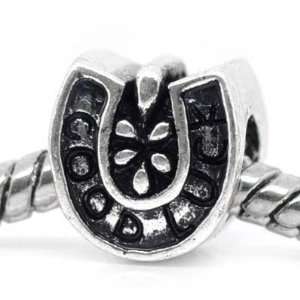 Free Shipping!)  Lucky Horseshoe Antiqued Silver Bead Charm Spacer 
