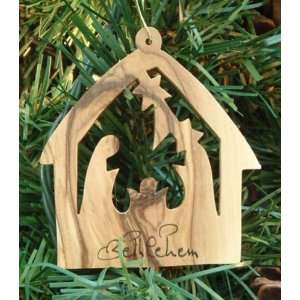   Wood Ornament, Stable with Nativity (N02)   Medium