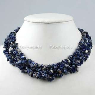Sodalite Stone^ Chip Gemstone Bead Band Necklace 18L  