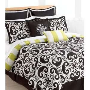   Vine Kennedy 8 pc QUEEN Reversible Comforter Set Black White Bedding