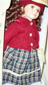 16 Porcelain Doll w/Red Sweater, Plaid Skirt  