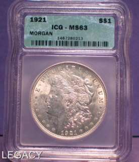 1921 P MORGAN SILVER DOLLAR ICG MS63 NICE COIN (YY+  