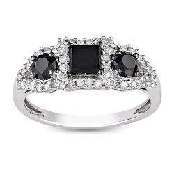   1ct TDW Black and White Diamond 3 stone Ring (G H, I3)  