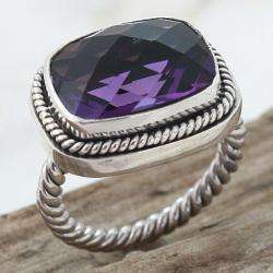 Sterling Silver Faceted Amethyst Cable Ring (Indonesia)   