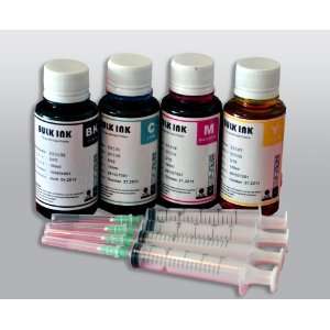  4 Premium BLACK and Color Inkjet Ink Refill Bottles with Refill 