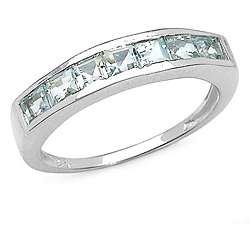 Sterling Silver Square cut Aquamarine Ring (1.30 mm)  Overstock