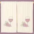 Stamped Cream Herringbone Kitchen Towel 20X28 One Pair Wine & Grapes 