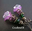   Purple Lucite Flower Glass Beaded Earrings Costume Jewellery  