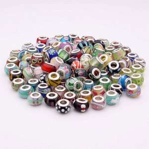LOT 50 PCS Sterling Silver Murano Glass Beads Charm  