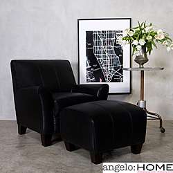 angelo:HOME Baxter Black Renu Leather Arm Chair and Ottoman 