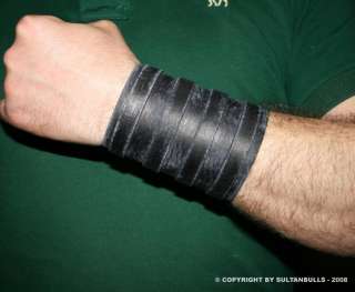 WRISTBAND leather bracelet cuff 4 straps WORN BLACK  