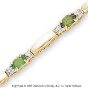  14k Yellow Gold Bar Emerald 1/4 Carat Diamond Bracelet 
